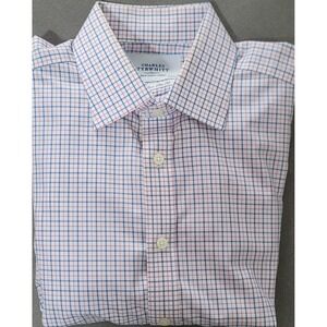 Charles Tyrwhitt Men's Blue Check Non-Iron Slim Fit Dress Shirt Size 16.5 X 35